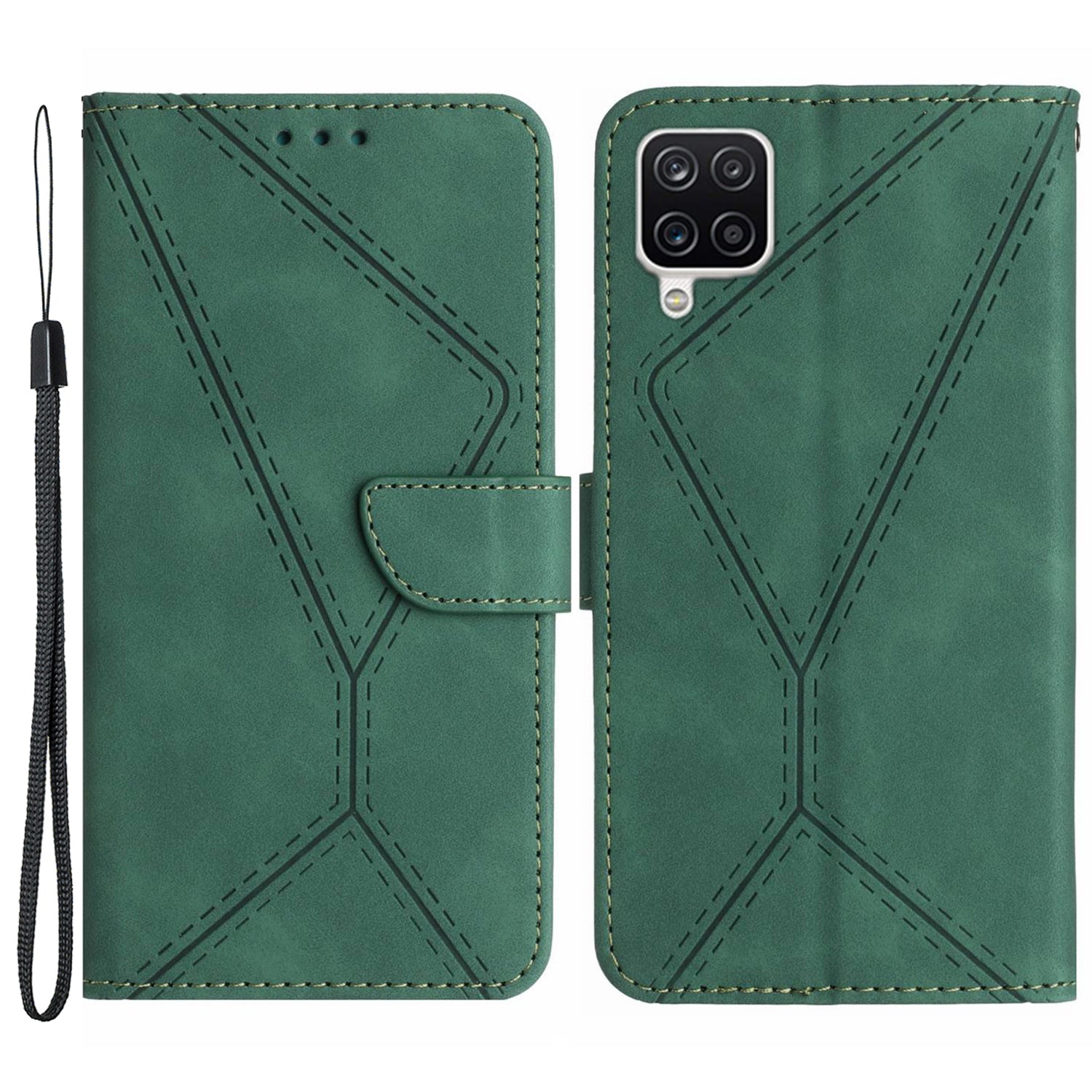 HT05 For Samsung Galaxy A22 4G (EU Version) PU Leather Stand Cover Skin-touch Imprinted Line Wallet Phone Case HT05 For Samsung Galaxy A22 4G (EU Version) PU Leather Stand Cover Skin-touch Imprinted Line Wallet Phone Case